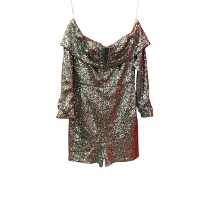 Womens Meshki Off shoulder, fully Lined Playsuit Silver Sequin
