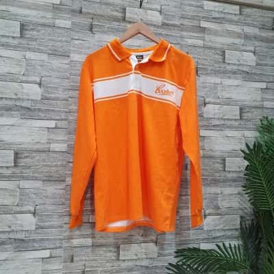 Mens  Size L Long Sleeve Shirt Orange / White 