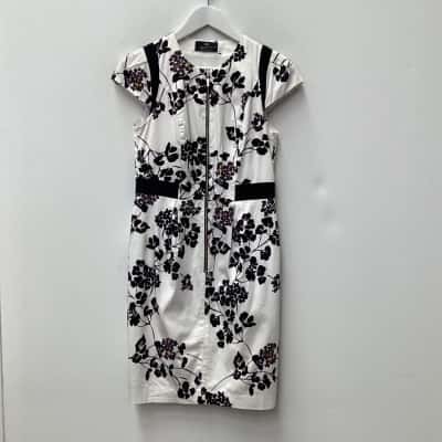 Cue woman’s white and black floral patterned dress size 10