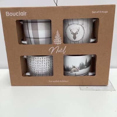 NEW - Bouclair 4 xmas mugs in  box