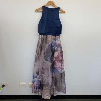 Coast Limit Edition Blue Floral Sleeveless Midi Dress  Size 8 