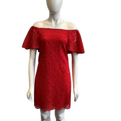 Witchery Women's Size 8 Off Shoulder Mini Lace Dress Red 