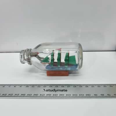 Vintage Miniature Glass Ship in a Bottle Novelty on Wooden Display Stand