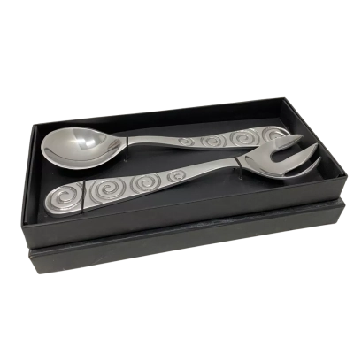  Casauno Salad Servers Silver with Swirl Pattern