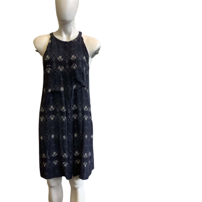 Saba Women's Size 12 Silk Mini Dress Navy Blue Pattern 