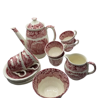 Mason’s Ironstone Pink Vista coffee set