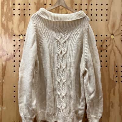 Hand Made Unisex XL Knitted Jumper Cream/White