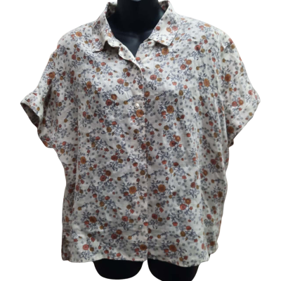 RACHEL ZOE Size M 100% Linen Short Sleeve Shirt With Botanical Floral Print