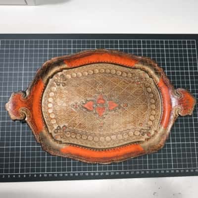 Vintage Florentine Gilt Tolerate Tray Orange Gold Made in Italy 