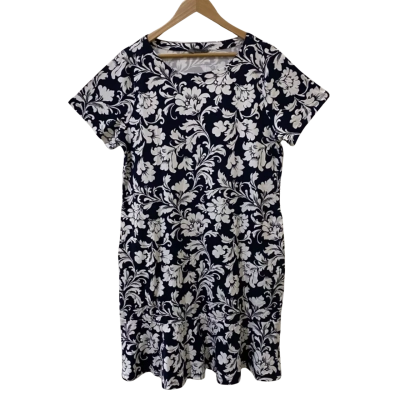Jacqui-E Womens  Size XL Floral Dress Navy Blue / White 