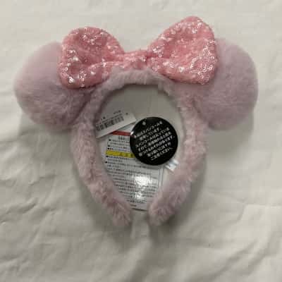 Disney Resort Tokyo Minnie Mouse Sequin Bow Fluffy Ears Headband 