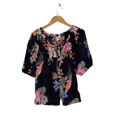 Just Jeans Womens  Size 12 Short Sleeve Top Black  / Floral / Multicoloured 