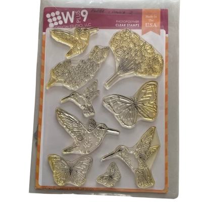 WPlus9 Design Studio Photopolymer  “Flora & Fauna 2” Butterfly/Bird Stamp Set New