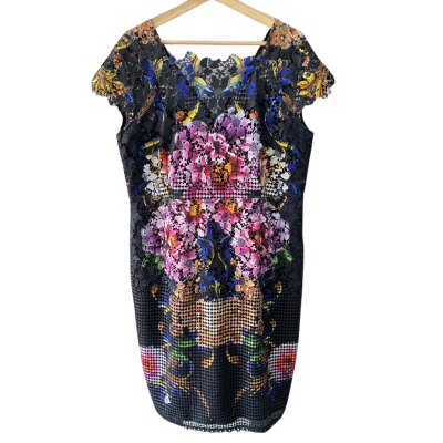 Anthea Crawford Womens  Size 18 Cocktail Dress / Floral Dress / Midi Dress Black  / Floral / Multicoloured 