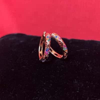  Women's Gold Tone Multi Gemstone Hoop Earrings 