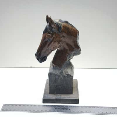 Vintage Horse Head Bust Statue Speckled Red Granite Look Resin Sculpture 25cm