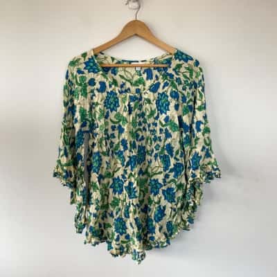 Nigella Blue Green Long Sleeve Blouse Top Size M / S 