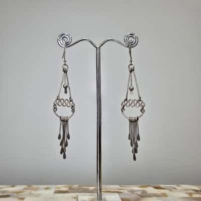 Vintage Sterling Silver Boho Chandelier Earrings 
