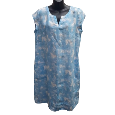 BLUE ILLUSION 100% Linen Sleeveless Shift Dress with 2 X In seam Pockets in Size L