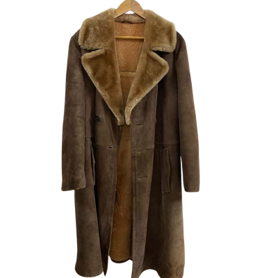  Womens  Size 38 Sheepskin Trench Coat Brown 