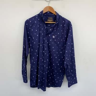 ARIAT Navy Blue Pattern Long SLeeve Stretch Shirts  Size M 