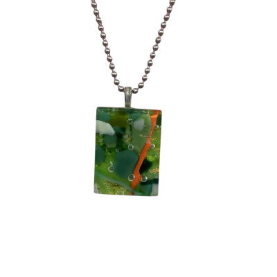 Vintage Womens Pendant Multicoloured Art Glass with Silver Tone Extra Long Ball Chain 