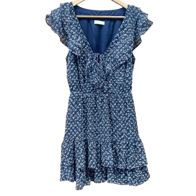 Kookai Navy/Cream Patterned Frilled Dress Size 36