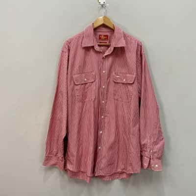 R.M. Williams Mens  Size XXL Long Sleeve Shirt Red / Striped / White 