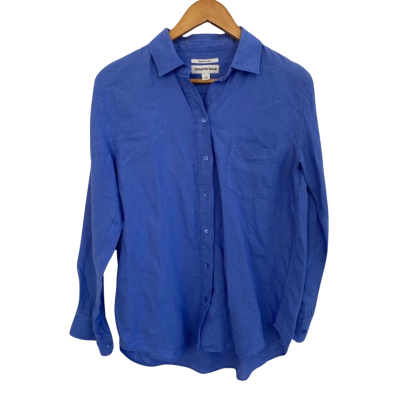 Country Road Womens Linen Size 8 Button Up Top / Long Sleeve Top Blue 