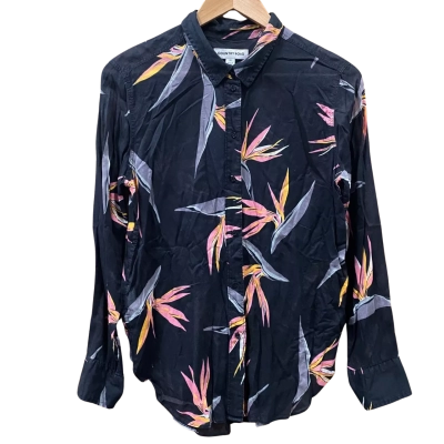 Country Road Black Bird Of Paradise Patterned Sheer Shirt Size XS 