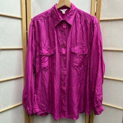 Long Sleeve Pure Silk Size L / XL Long Sleeve Shirt in Magenta Colour
