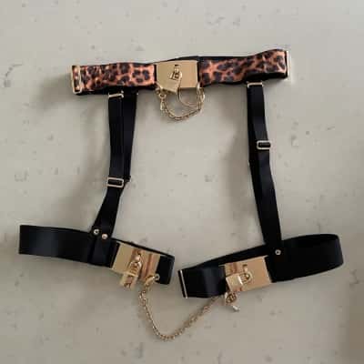 Honey Birdette Womens  Size XXS Animal print / Gold toned Belt and Suspenders
