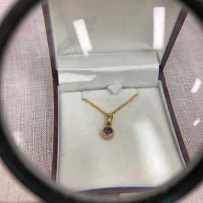 Women's 9K Marked Pendant with Purple Stone(SW Marked Chain)