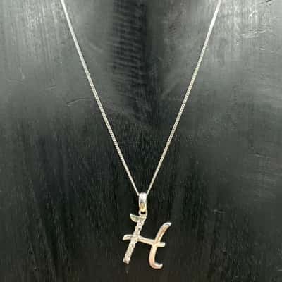 Sterling Silver Diamanté “H” Pendant Necklace (Stamped 925)