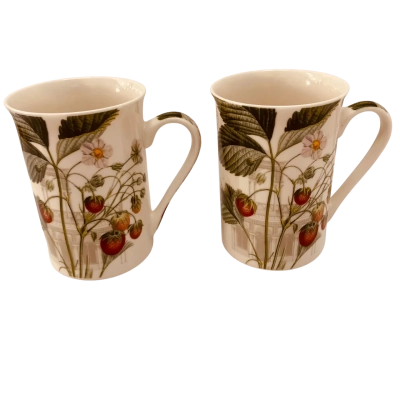 2 x Kew Royal Botanic Gardens Strawberry print Coffee Mugs 