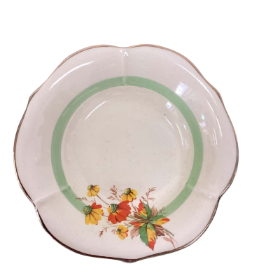 Vintage Wilkinson Honeylaze Fluted Trinket Dish – Art Deco Autumn Flowers 1930s