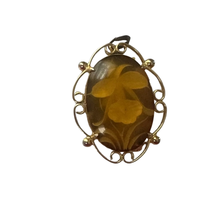  Vintage shadow Engraved Flower Womens Brooch Gold 