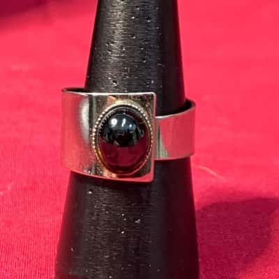  Women's Ring Adjustable Silver tone with black stone dress ring 
