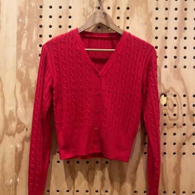 Homemade Knitted Red Button Long Sleeved Top Size S/M