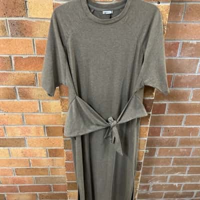 Apero Label Womens  Size L Alia Tie Detail Box Cut Taupe Tee Dress
