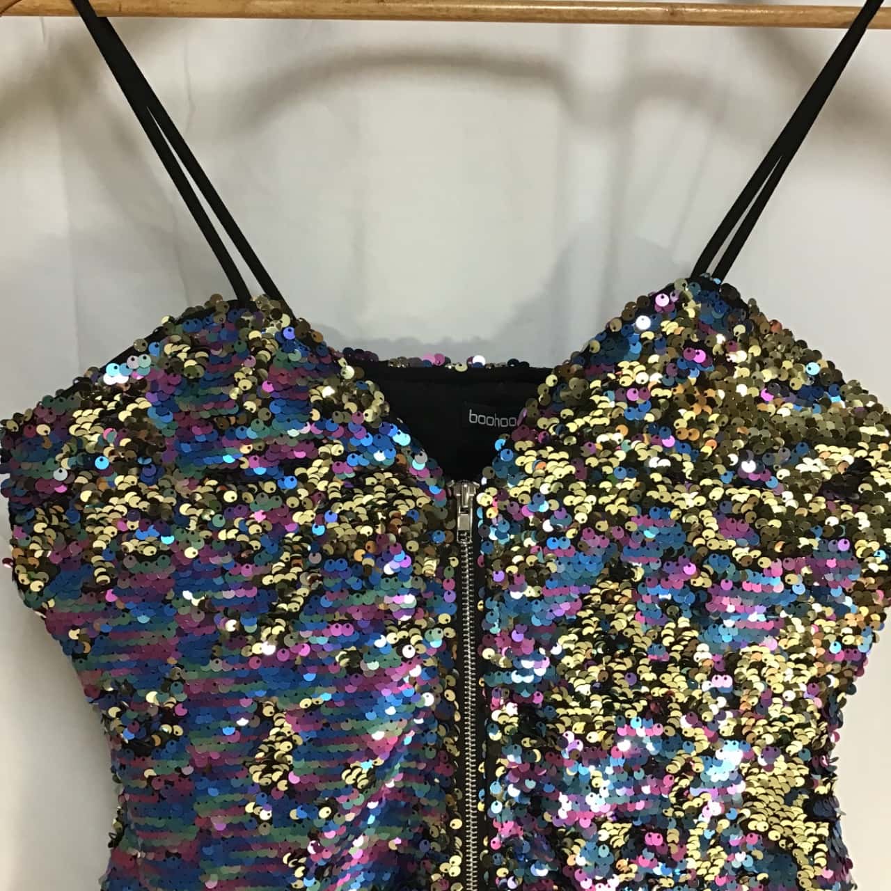 Boohoo Womens Size 12 Mini Sequin Dress Blue / Gold / Pink (s)