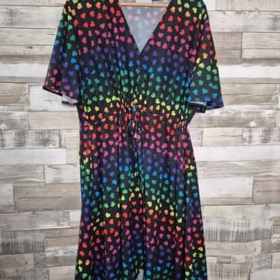  Womens Little Party Dress Size 18 Black  / Multicoloured hearts 