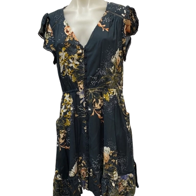 Jaase Womens  Size L Button Front Floral Boho Dress Blue / Floral 