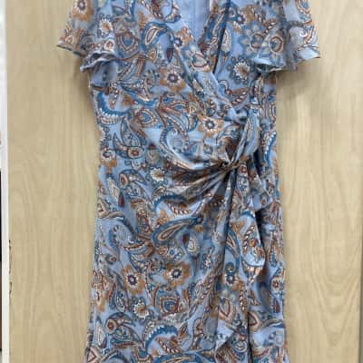 Jacqui-E Womens  (5) Size 16 Casual Dress Blue / Brown / Floral 