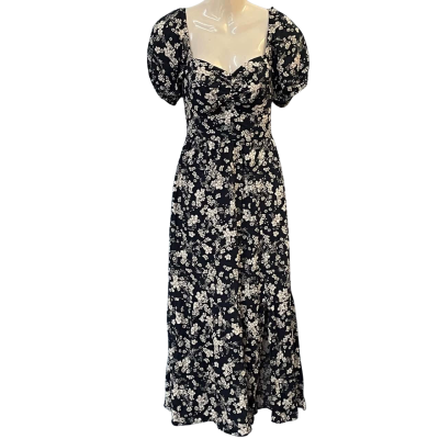 French Connection Womens Size 8 Midi/Short Sleeve Dress Floral/Navy Blue/Off White