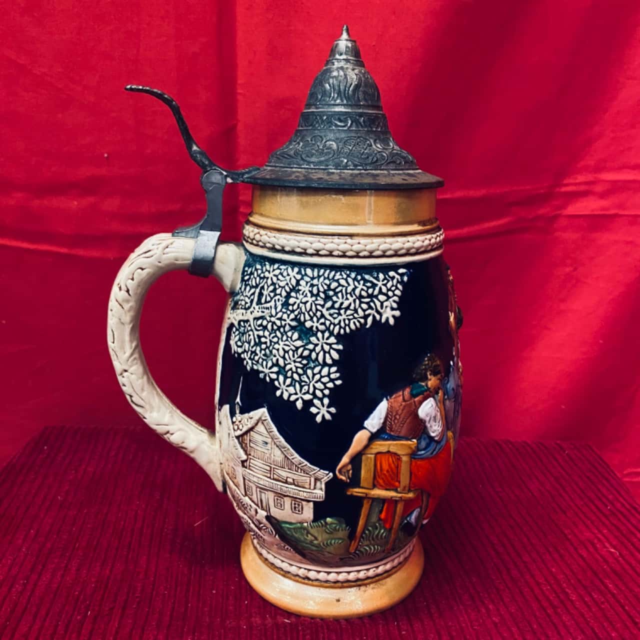 West Germany Beer Stein 28 cm with Hinged Pewter Lid