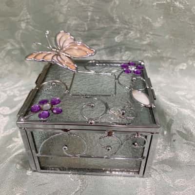 Enamel Butterfly Glass Trinket Box
