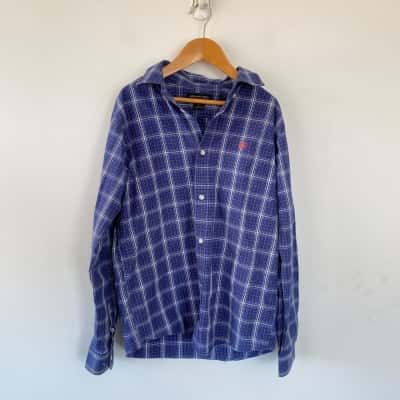 ARIAT Kids Blue CHecked Long Sleeve Shirt Size 14 -16
