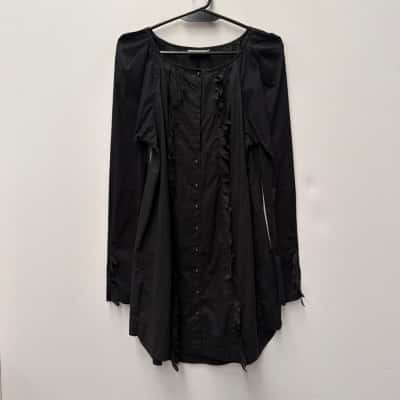 Willow Cotton Black Long Sleeve Ruffle Front Dress - Size 10