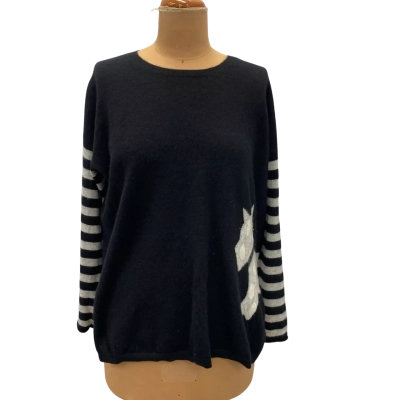  Womens Alessandra Cashmere Jumper With Intarsia Detail  Size M Black  